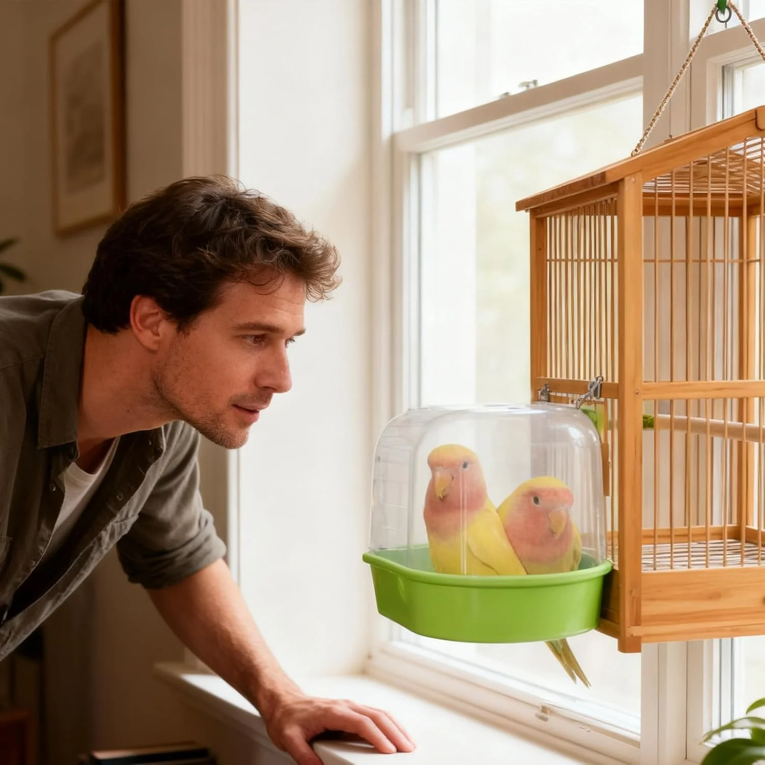 حمام طوطی، حوض آب شفاف ضد ریزش | وان حمام پرنده، برای طوطی های برزیلی، فنچ ها، راهب، قفس پرندگان، تغذیه آب، داخل خانه، فضای باز، باغ، داخل و خارج