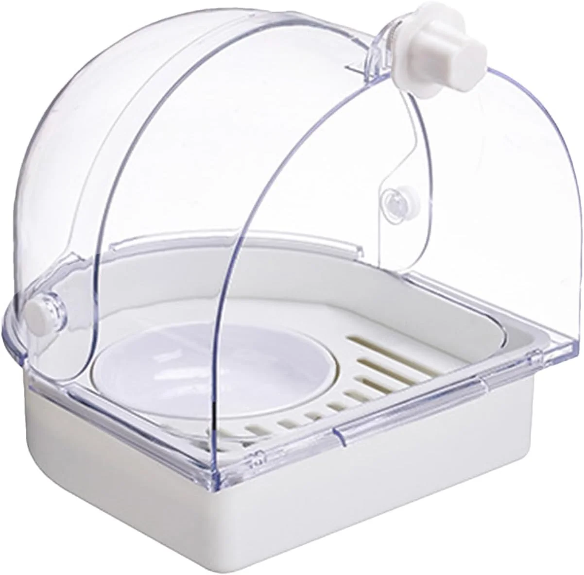 حمام آویز پرنده برای قفس، جعبه حمام پرنده خانگی، وان حمام پرنده شفاف پانوراما، دانه پرنده وحشی آویز برای پنجره داخلی مناسب برای عروس هلندی، کانور، قناری و مرغ مگس خوار