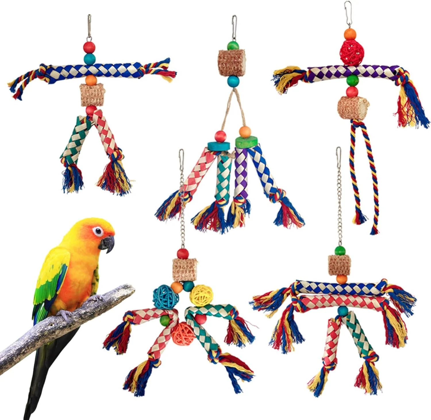 اسباب بازی های طوطی | اسباب بازی طناب جستجوی غذا برای طوطی | طناب جویدنی قفس پرنده، نشیمنگاه تعاملی پرنده برای عروس هلندی، کوتوله برزیلی، مرغ عشق، کانور
