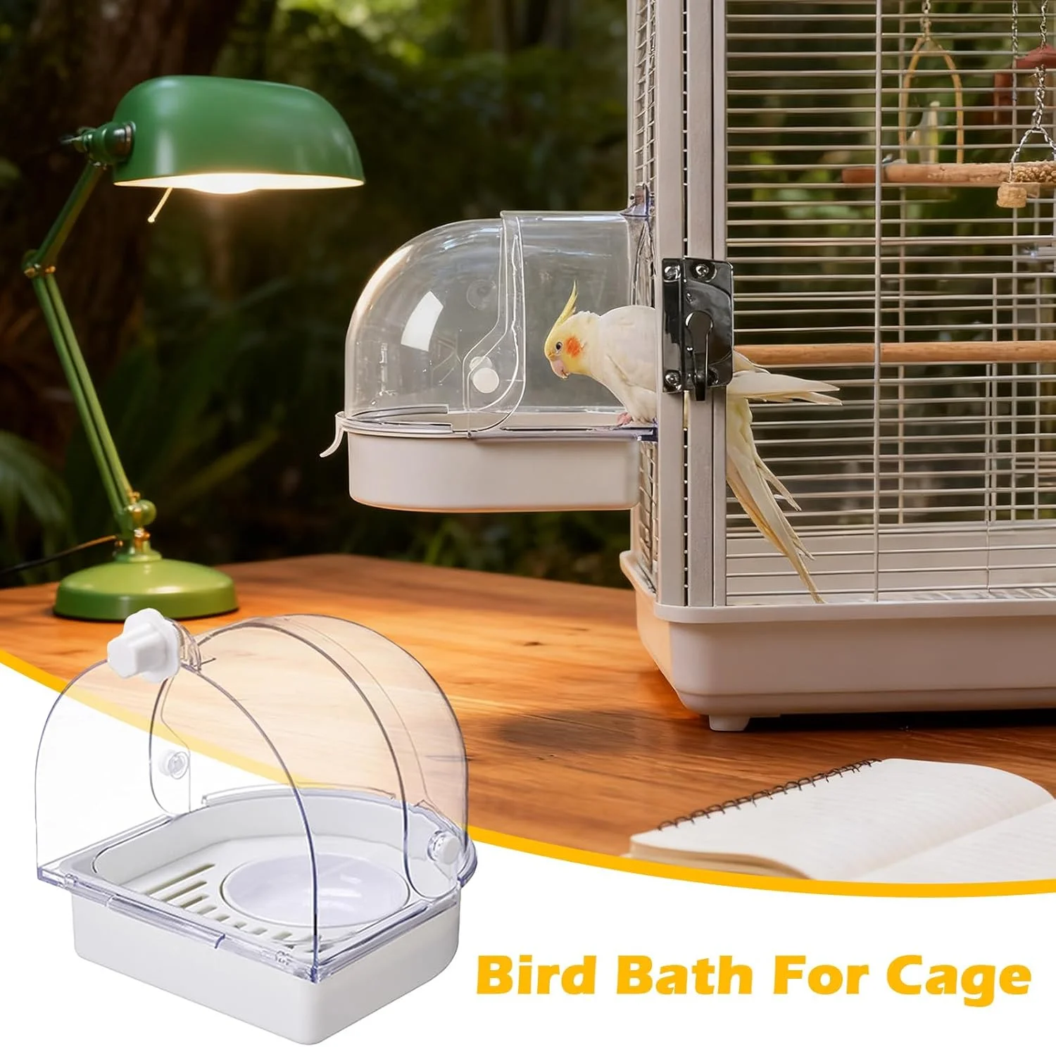 حمام آویز پرنده برای قفس، جعبه حمام پرنده خانگی، وان حمام پرنده شفاف پانوراما، دانه پرنده وحشی آویز برای پنجره داخلی مناسب برای عروس هلندی، کانور، قناری و مرغ مگس خوار