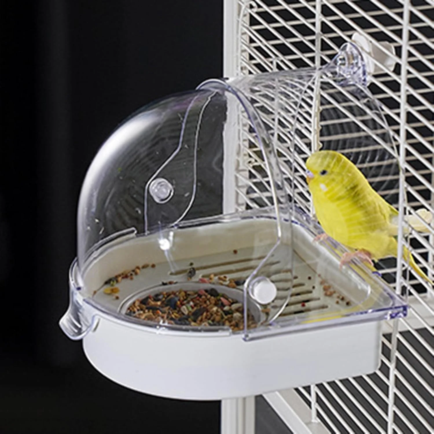 حمام آویز پرنده برای قفس، جعبه حمام پرنده خانگی، وان حمام پرنده شفاف پانوراما، دانه پرنده وحشی آویز برای پنجره داخلی مناسب برای عروس هلندی، کانور، قناری و مرغ مگس خوار