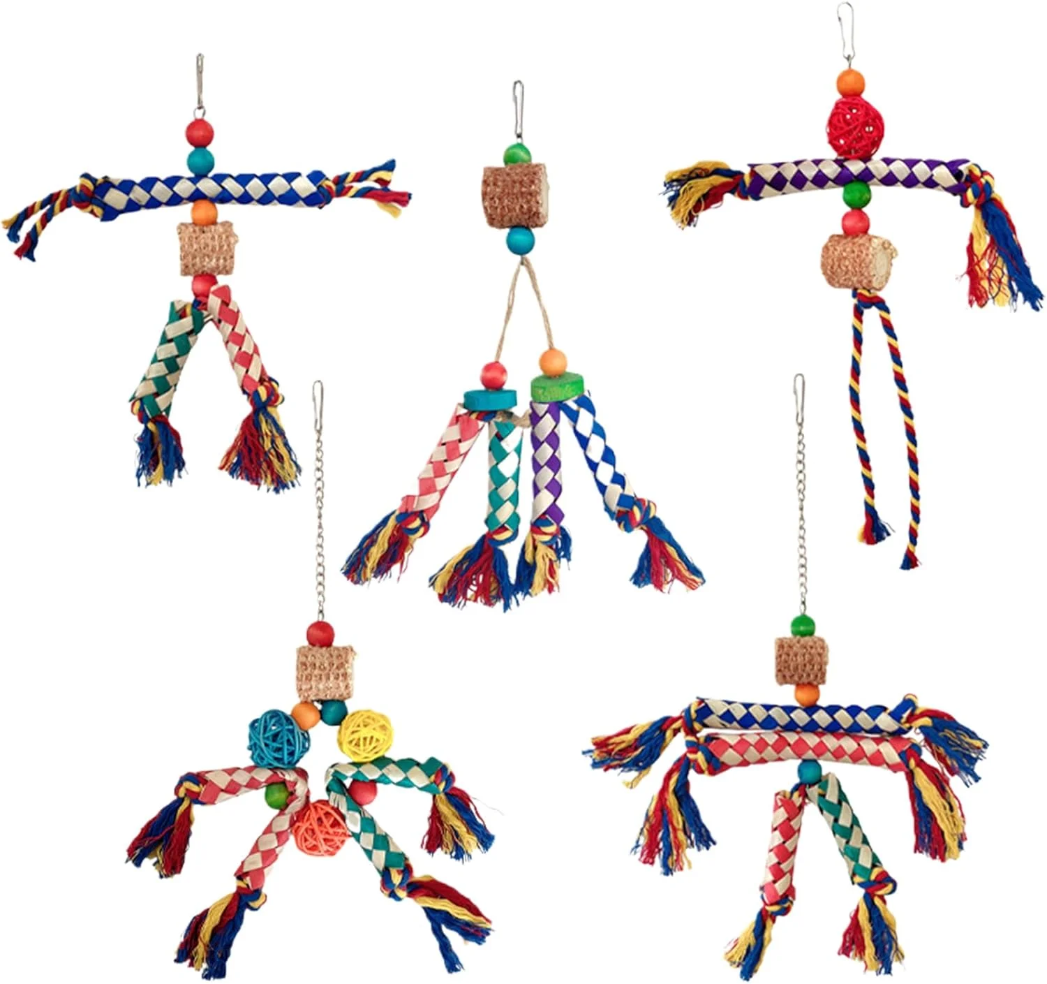 اسباب بازی پرندگان برای قفس - طناب جویدنی رنگارنگ طوطی | طناب جویدنی قفس پرنده، نشیمنگاه تعاملی برای عروس هلندی، مرغ عشق، گرینچیک و کانور