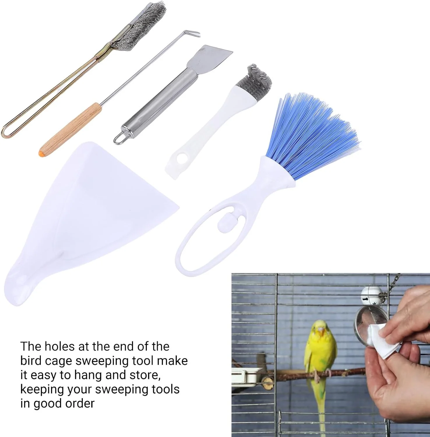 مجموعه 6 عددی تمیز کننده قفس پرنده Bewinner برای حیوانات کوچک، پاک کننده مدفوع پرنده از جنس استنلس استیل، لوازم جانبی قفس، مجموعه ابزار تمیز کننده مدفوع، تمیز کردن را راحت می کند