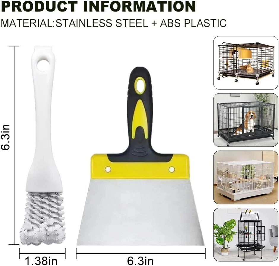 WQY GroceryShop ست 2 عددی کیت تمیز کننده قفس پرنده شامل کاردک فلزی و برس، تمیز کننده قفس پرنده برای تمیز کردن لانه ها، میله ها، پاک کننده مدفوع طوطی، مرغ عشق، لوازم جانبی قفس حیوانات خانگی
