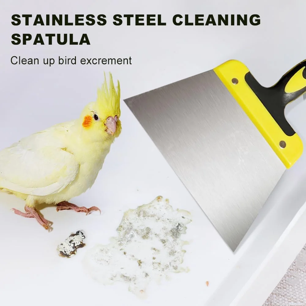 WQY GroceryShop ست 2 عددی کیت تمیز کننده قفس پرنده شامل کاردک فلزی و برس، تمیز کننده قفس پرنده برای تمیز کردن لانه ها، میله ها، پاک کننده مدفوع طوطی، مرغ عشق، لوازم جانبی قفس حیوانات خانگی