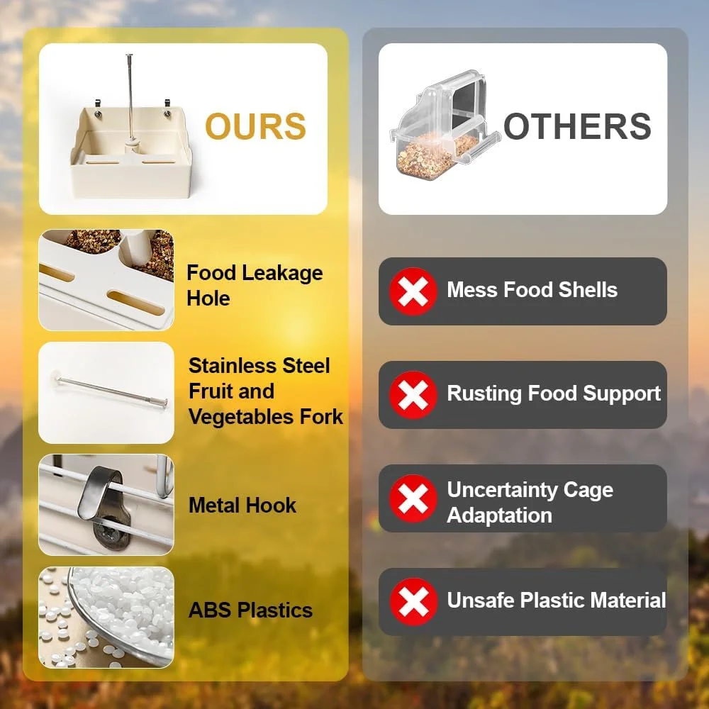 ظرف غذای 3 در 1 پرنده برای قفس، آبخوری حیوانات خانگی و نگهدارنده غذا سیخ میوه و سبزیجات طوطی، حمام پرنده برای قفس، ایده آل برای طوطی های کوچک و متوسط، کانورها، مرغ عشق