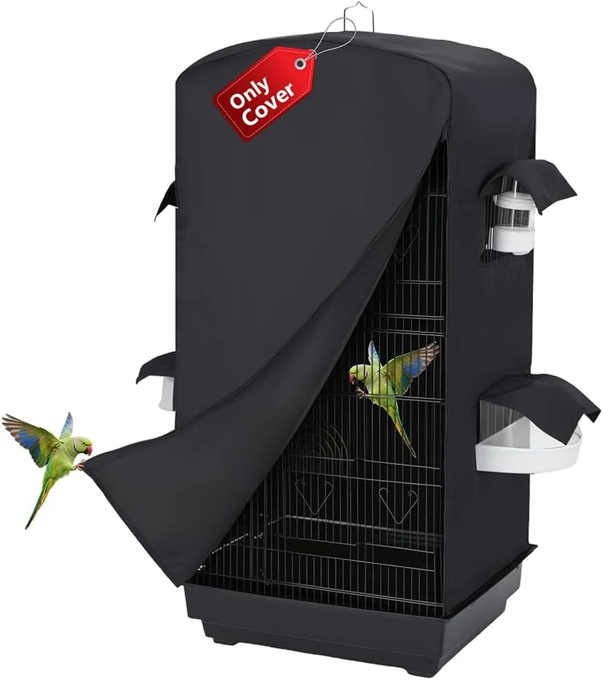 روکش قفس پرنده برای شب - روکش قفس پرنده مشکی با 4 پنجره دسترسی - روکش قفس پرنده عایق با محافظت در برابر گرد و غبار - مناسب برای قفس های متوسط ​​مرغ عشق، عروس هلندی و کانور (45x34x82 سانتی متر)