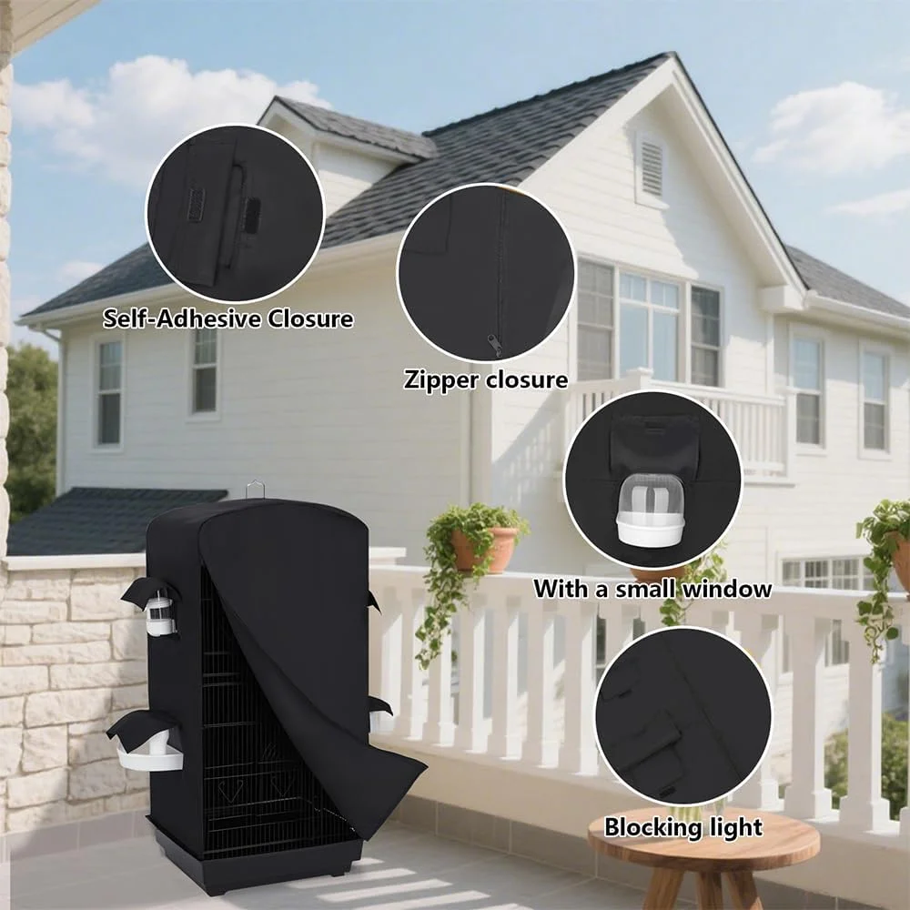 روکش قفس پرنده برای شب - روکش قفس پرنده مشکی با 4 پنجره دسترسی - روکش قفس پرنده عایق با محافظت در برابر گرد و غبار - مناسب برای قفس های متوسط ​​مرغ عشق، عروس هلندی و کانور (45x34x82 سانتی متر)