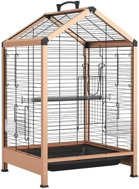 قفس پرنده فلزی طلایی 56 سانتی متری، قفس نمایش تک طبقه برای طوطی ها، قناری ها، مرغ عشق ها، فنچ ها