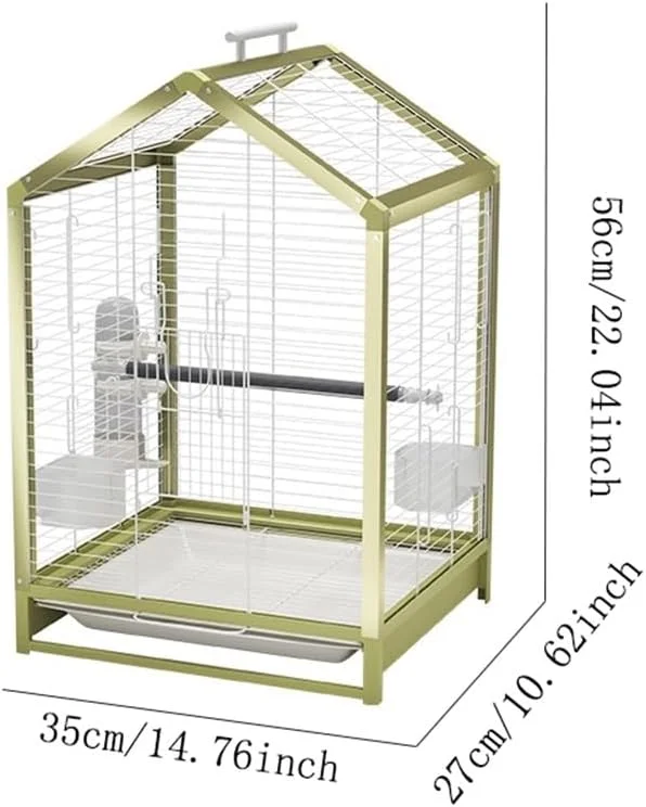 قفس پرنده فلزی طلایی 56 سانتی متری، قفس نمایش تک طبقه برای طوطی ها، قناری ها، مرغ عشق ها، فنچ ها