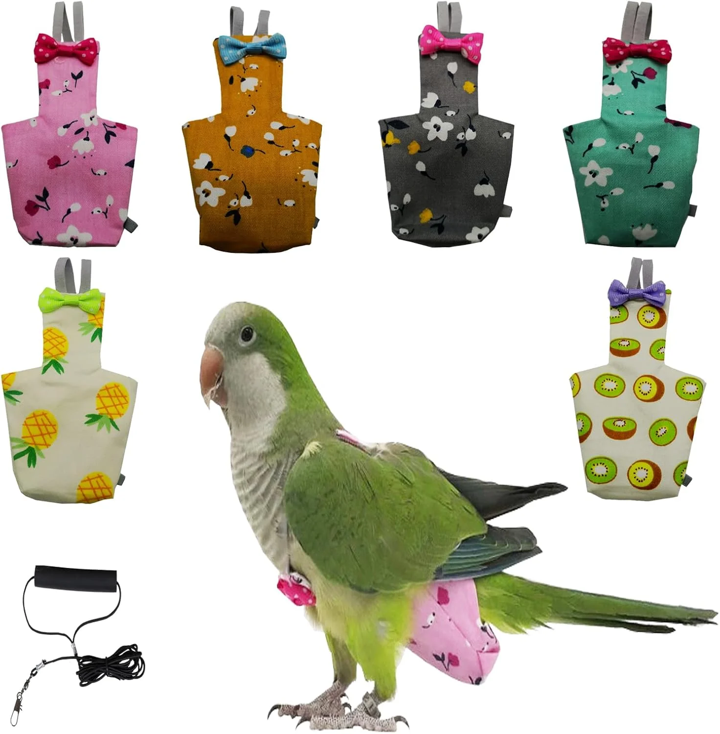 6 عدد پوشک پرنده، پوشک طوطی محافظ قابل شستشو و استفاده مجدد با لایه داخلی ضد آب، لباس پرنده با بند پرنده 118 اینچی برای طوطی رز، Oriole، زاغ خاکستری