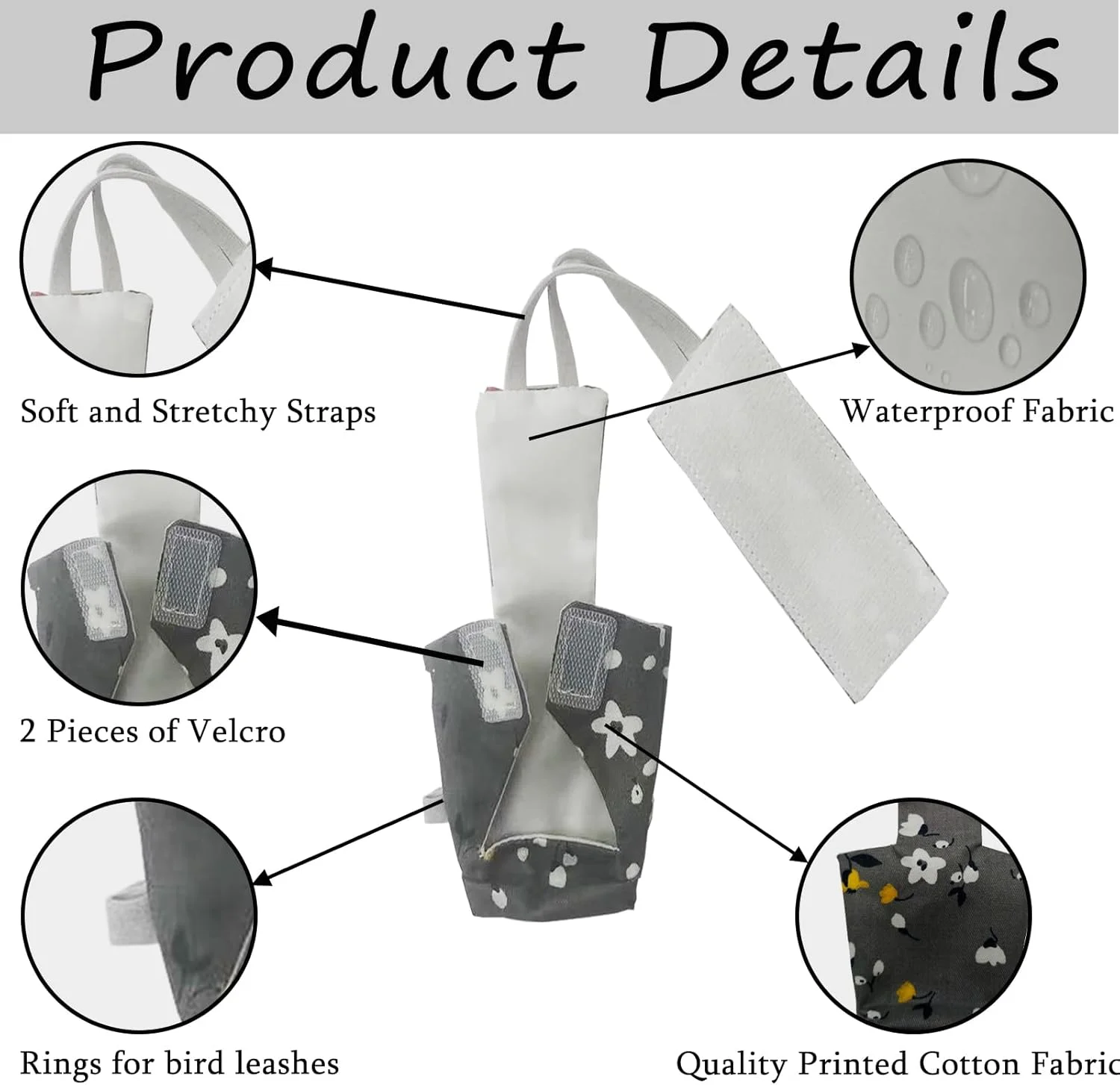 6 عدد پوشک پرنده، پوشک طوطی محافظ قابل شستشو و استفاده مجدد با لایه داخلی ضد آب، لباس پرنده با بند پرنده 118 اینچی برای طوطی رز، Oriole، زاغ خاکستری