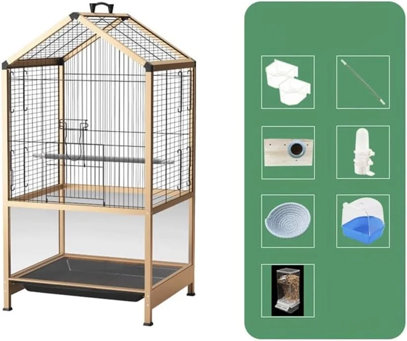 قفس پرنده قفس پرنده فلزی بزرگ دو طبقه مناسب برای طوطی ها، قناری ها، مرغ عشق و فنچ ها. قفس پرنده حیوان خانگی به رنگ طلایی