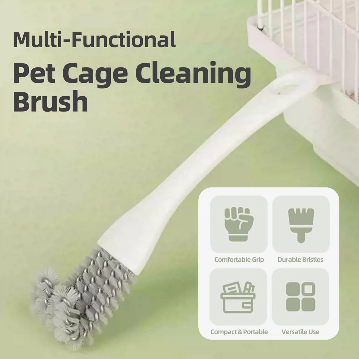 برس و بیلچه تمیز کننده قفس پرنده 2 در 1 با دسته بلند و سر برس منحنی، برای میله نشیمنگاه طوطی، تمیز کردن قفس سگ، لوازم جانبی نگهداری قفس پرنده