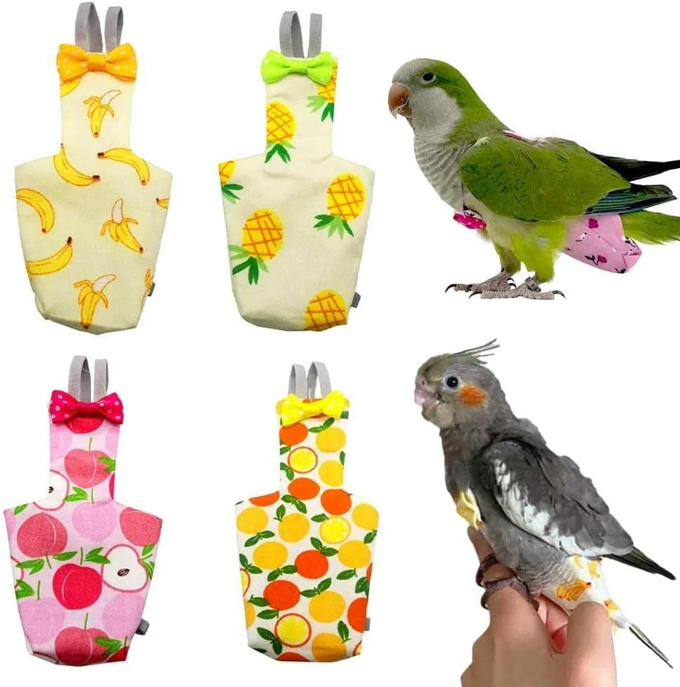 پوشک طوطی با پاپیون، طرح میوه ای و گلدار رنگارنگ و زیبا، قابل شستشو، مناسب پرندگان کوچک، لباس عروس هلندی، کبوتر و پرندگان بزرگ پوشک طوطی با پاپیون، طرح میوه ای و گلدار رنگارنگ و زیبا، قابل شستشو، مناسب پرندگان کوچک، لباس عروس هلندی، کبوتر و پرندگان بزرگ