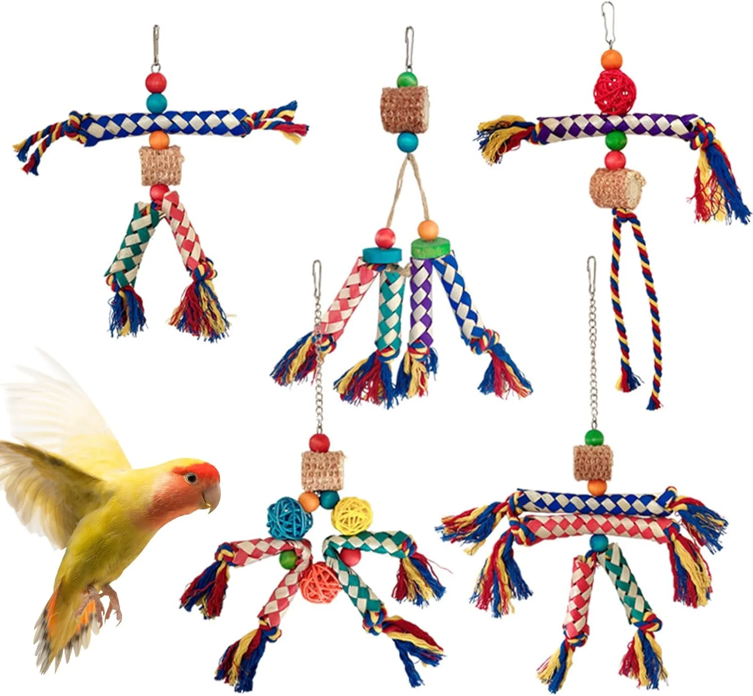 اسباب بازی پرنده برای قفس | طناب بازی رنگارنگ طوطی، طناب جویدنی پرنده، بازی تعاملی برای باجریگار، مرغ عشق، کانور، کتراس اسباب بازی پرنده برای قفس | طناب بازی رنگارنگ طوطی، طناب جویدنی پرنده، بازی تعاملی برای باجریگار، مرغ عشق، کانور، کتراس