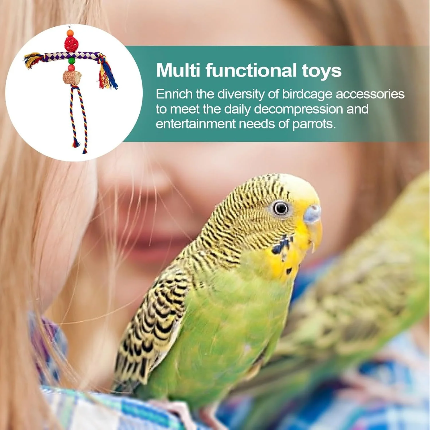 اسباب بازی پرندگان برای قفس | طناب جویدنی رنگارنگ طوطی | طناب جویدنی پرنده بازی تعاملی برای باجریگار، مرغ عشق، کانور، کتراس