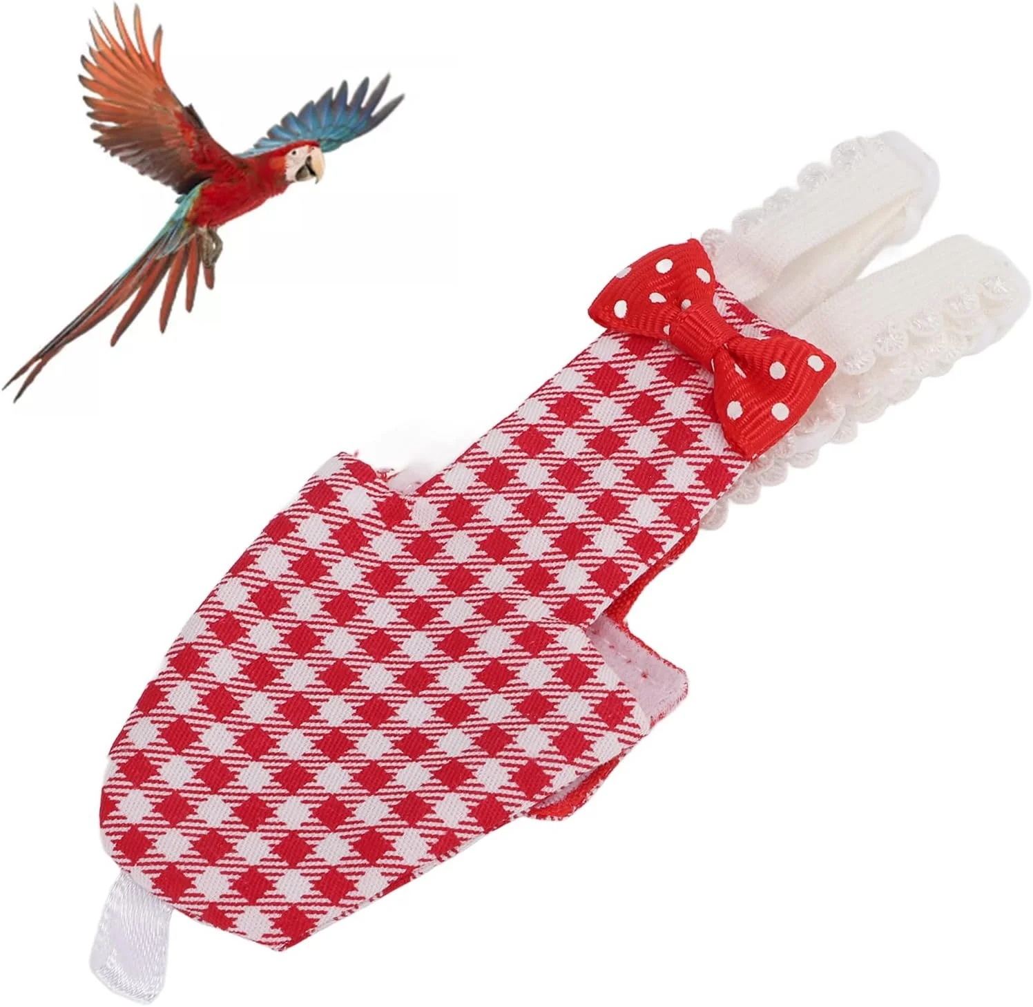 لباس پرواز پرنده FEIP، پوشک پرنده تنگ با طراحی پاپیون توری قرمز الاستیک ضد آب برای ماکائو، مرغ عشق و پاراکیت (سایز S، توری قرمز)