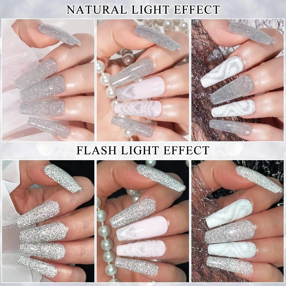 لاک ژل خط چشم نقره ای بازتابنده SUPWEE، ژل اکلیلی الماسی، طراحی ناخن، ژل طراحی دیسکو درخشان، لاک طراحی ناخن برای طراحی ناخن DIY، مانیکور، ژل خیساندنی