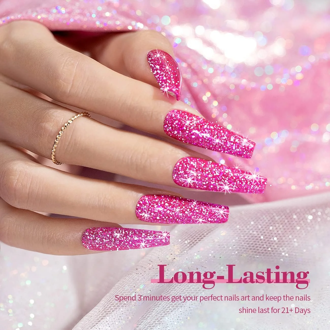 لاک ژل اکلیلی بازتابنده RARJSM، لاک ژل صورتی نئون الماسی درخشان، لاک ژل رنگین کمانی هولوگرافیک، براق کننده LED UV، لاک ژل صورتی داغ، طراحی ناخن، مانیکور، سالن، DIY در خانه