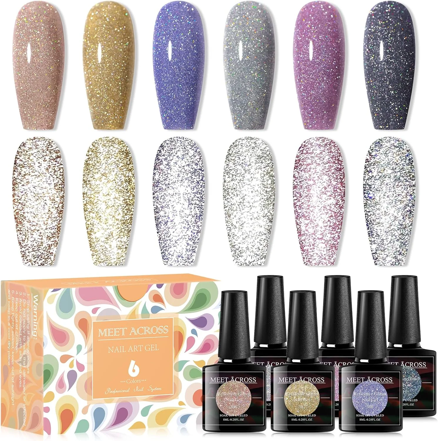مجموعه لاک ژل ناخن MEET ACROSS شامل 6 رنگ لاک ژل اکلیلی، لاک ژل UV LED، هنر طراحی ناخن، مناسب برای استفاده شخصی در منزل و هدیه تعطیلات برای بانوان مجموعه لاک ژل ناخن MEET ACROSS شامل 6 رنگ لاک ژل اکلیلی، لاک ژل UV LED، هنر طراحی ناخن، مناسب برای استفاده شخصی در منزل و هدیه تعطیلات برای بانوان