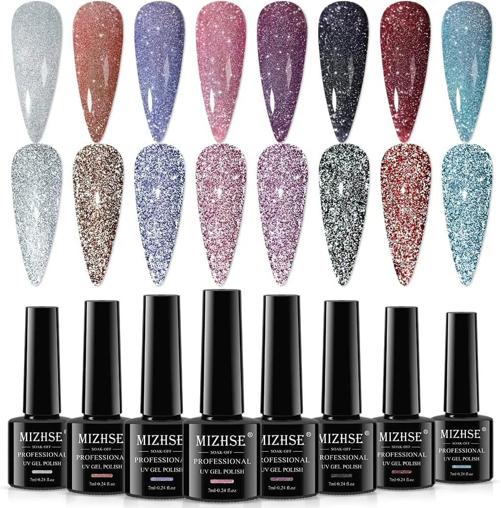 لاک ژل اکلیلی بازتابنده MIZHSE، لاک ژل ناخن الماسی درخشان، لاک ژل اکلیلی براق، کیت مانیکور حرفه ای هنر ناخن (QCSZJ06)