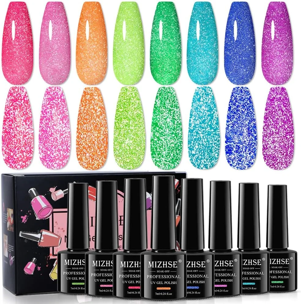 ست لاک ژل بازتابنده نئون MIZHSE، کیت لاک ژل ناخن براق و درخشان دیسکو، لاک ژل ناخن اکلیلی UV LED فلورسنت روشن برای طراحی ناخن DIY سالن ست لاک ژل بازتابنده نئون MIZHSE، کیت لاک ژل ناخن براق و درخشان دیسکو، لاک ژل ناخن اکلیلی UV LED فلورسنت روشن برای طراحی ناخن DIY سالن
