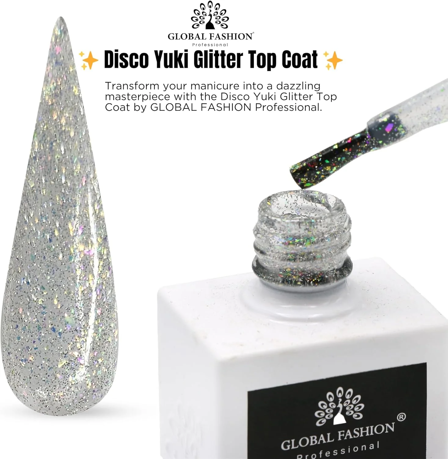 لاک ژل تاپ کت دیزکو یوکی کریستال دیاموند گلو، لاک ژل یو وی/ال ای دی، پوشش براق بدون اثر انگشت بادوام، درخشش 15 میلی لیتری ناخن برای ناخن های طبیعی و اکریلیک (1: کریستال دیاموند گلو، 15 میلی لیتر)