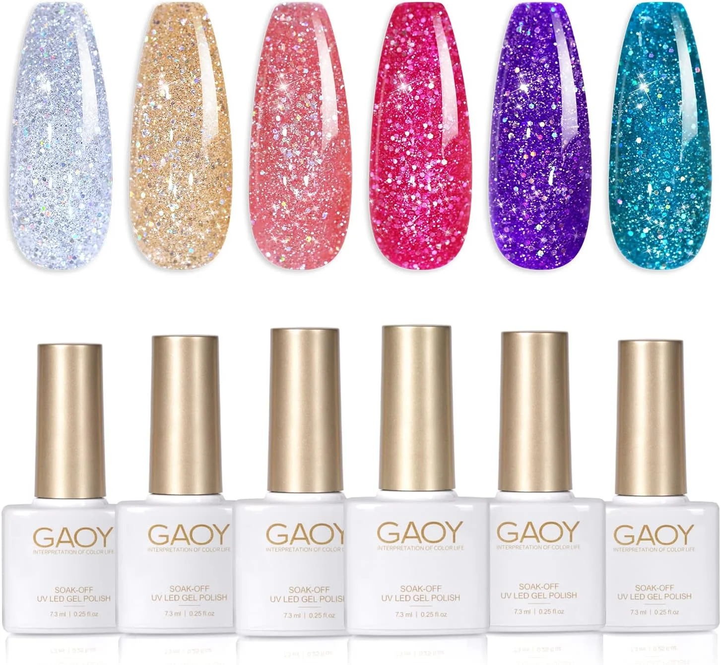 مجموعه لاک ژل اکلیلی رنگین کمانی GAOY Disco Sparkle برای طراحی ناخن، مانیکور و پدیکور در خانه (6 رنگ)