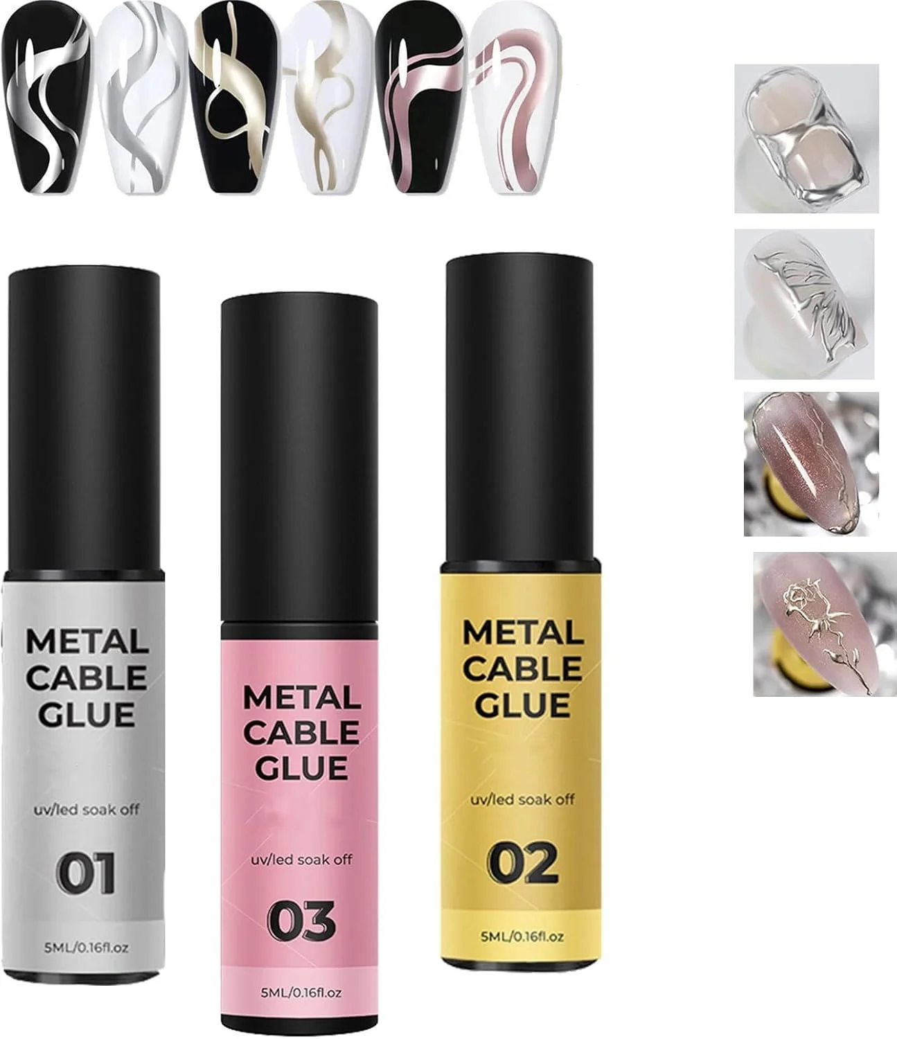 لاک ژل آینه ای متالیک LBOYLOVE®، 3 عددی، ژل طراحی ناخن با افکت فلزی، لاک ژل کروم سه بعدی برای سالن و استفاده خانگی