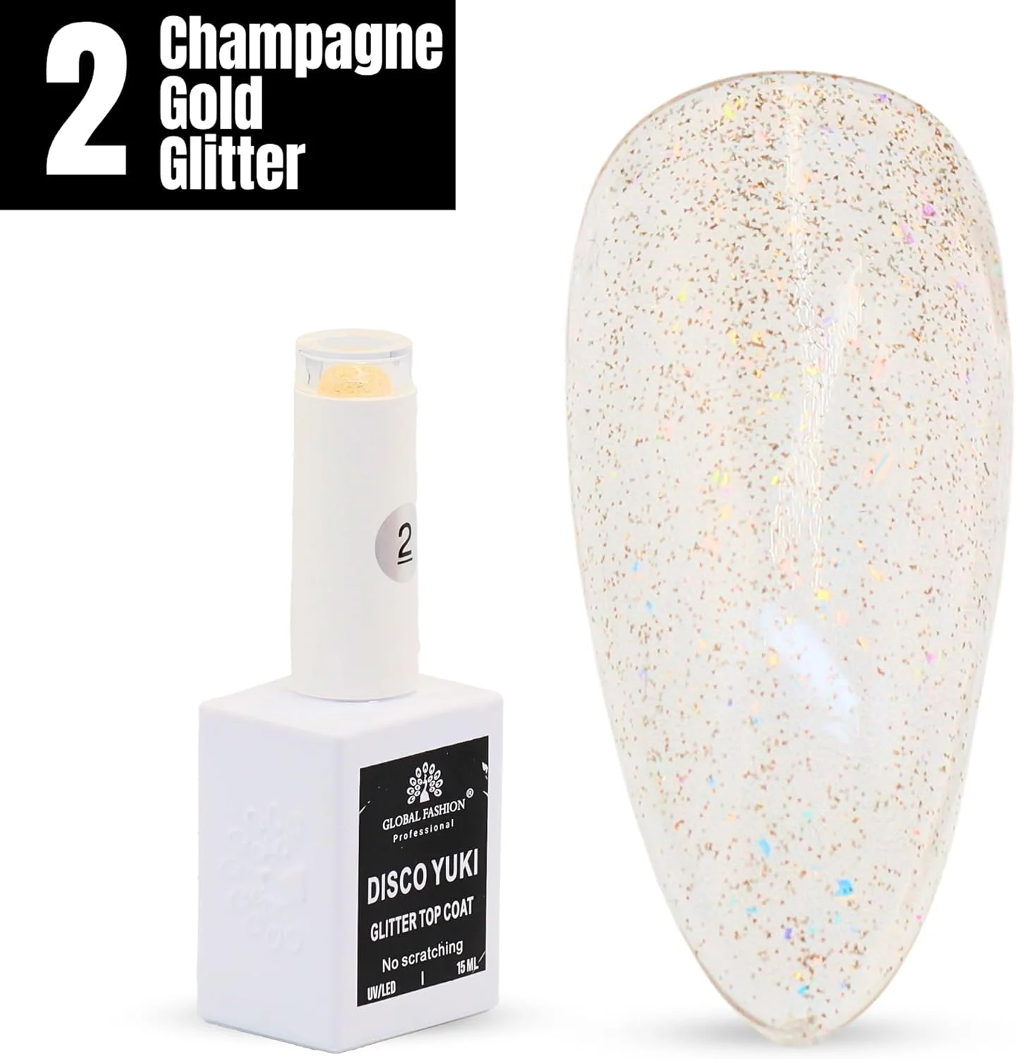 لاک ژل تاپ کت اکلیلی Disco Yuki Crystal Diamond Glow، پولیش ژل UV/LED، ماندگاری طولانی بدون نیاز به پاک کردن، مقاوم در برابر لب پر شدن، درخشش ناخن 15 میلی لیتری برای ناخن های طبیعی و اکریلیک (2: اکلیل طلایی شامپاین، 15 میلی لیتر)