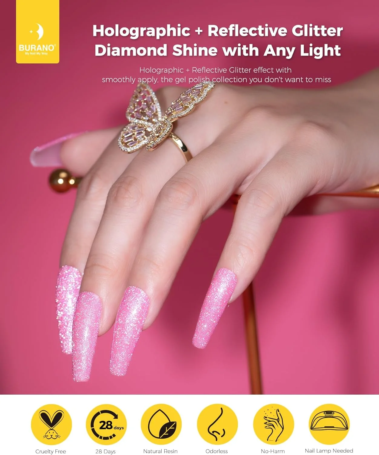 لاک ژل ناخن بازتابنده بورانو 7.3 میلی لیتر، لاک ژل اکلیلی الماس ناخن، رنگ پاییزی درخشان، اکلیل هولوگرافی (JL5)