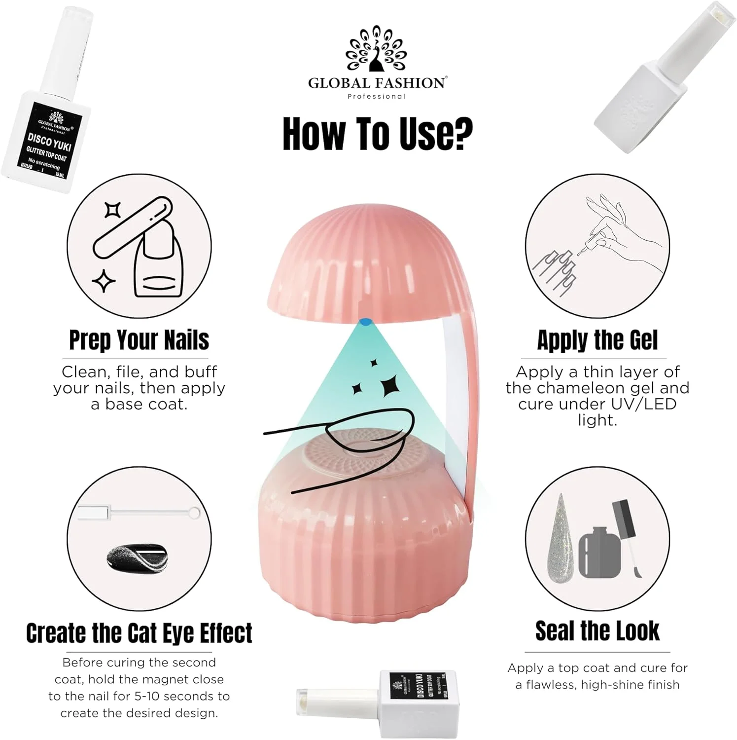 تاپ کت درخشان الماس کریستالی دیسکو یوکی، لاک ژل UV/LED، پوشش براق ماندگار بدون نیاز به پاک کردن، مقاوم در برابر لب پر شدن، درخشش ناخن 15 میلی لیتری برای ناخن های طبیعی و اکریلیک (مجموعه 6 رنگ کریستال دیسکو یوکی، 15 میلی لیتر)