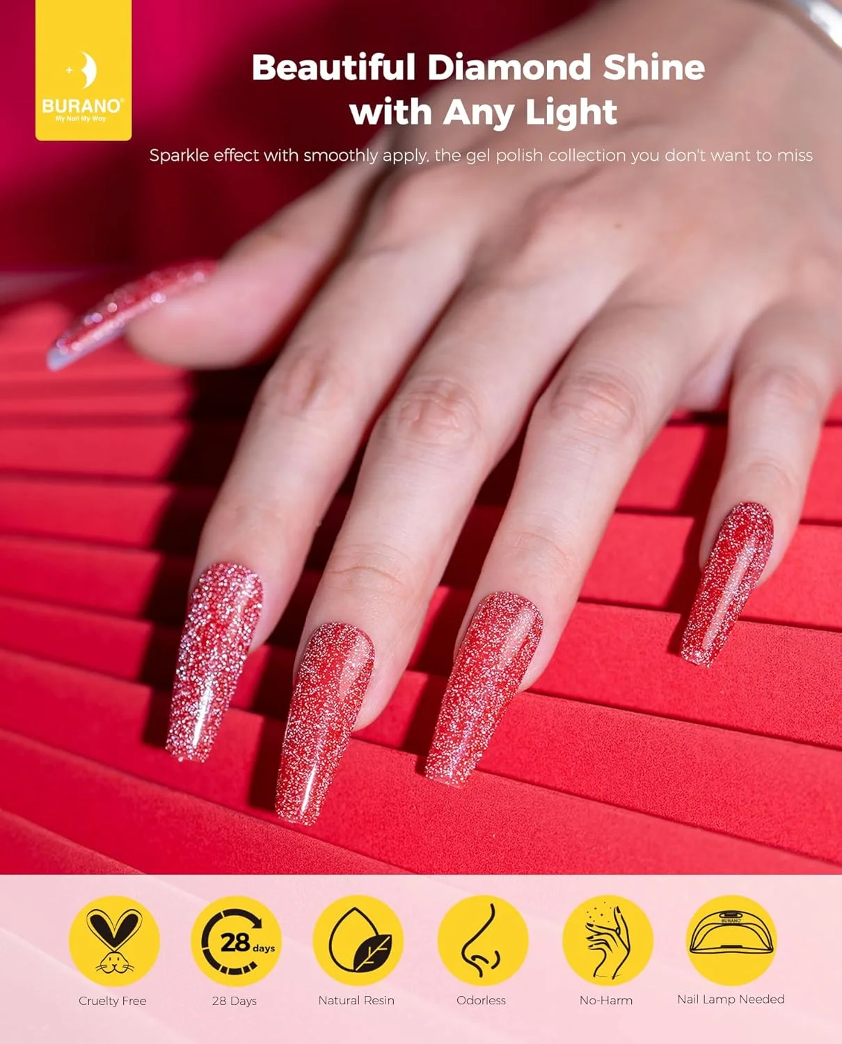 لاک ژل بازتابنده بورانو، لاک ژل اکلیلی الماس بازتابنده 5 میلی لیتری، لاک ژل رنگی تابستانی درخشان، لاک ژل براق هولوگرافیک، مناسب طراحی ناخن، مانیکور سالنی، مناسب استفاده در خانه، نیاز به لامپ UV (قرمز SZ4)