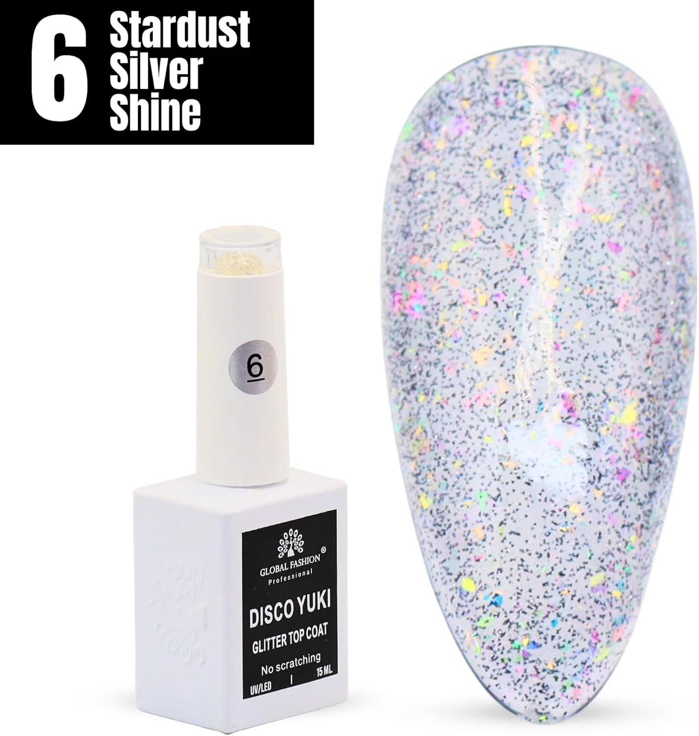 لاک ژل تاپ کت دیزکو یوکی کریستال دیاموند گلو، پولیش ژل UV/LED، ماندگاری طولانی بدون نیاز به پاک کردن، مقاوم در برابر لب پر شدن، درخشش 15 میلی لیتری ناخن برای ناخن های طبیعی و اکریلیک (6: درخشش نقره ای استارداست، 15 میلی لیتر)