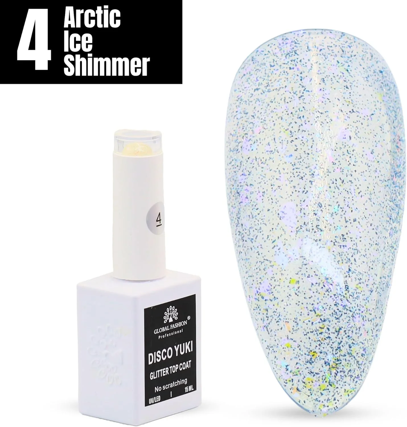 لاک ژل تاپ کت دیزکو یوکی کریستال دیاموند گلو، پولیش ژلی UV/LED، ماندگاری طولانی، بدون نیاز به پاک کردن، پوشش براق اکلیلی، درخشش 15 میلی لیتری ناخن برای ناخن های طبیعی و اکریلیک (4: Arctic Ice Shimmer، 15ml)