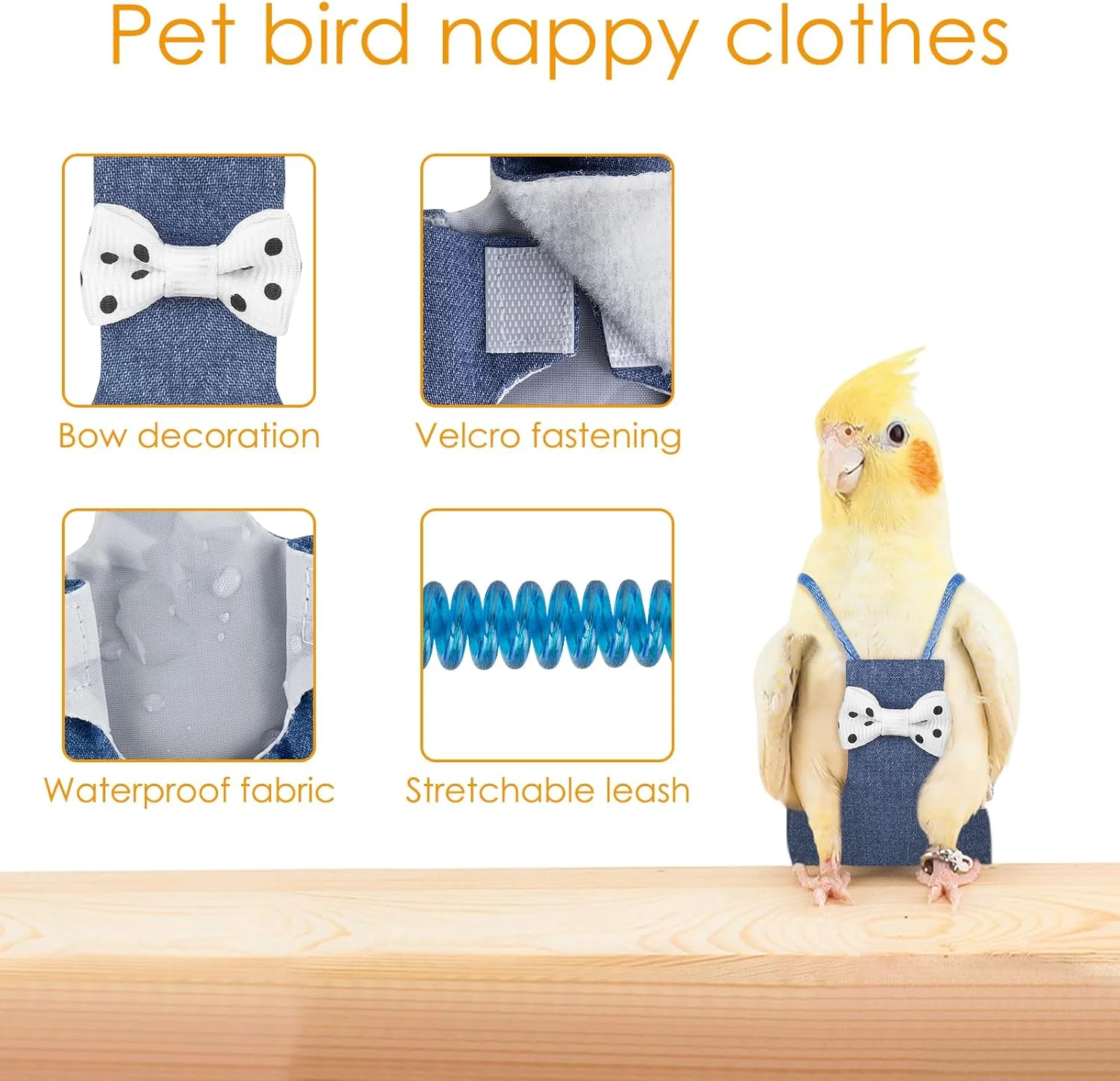 لباس طوطی، لباس پرواز پرنده، مهار پرنده، پوشک قابل تنظیم طوطی، پوشک پرنده قابل شستشو، پوشک طوطی پرنده با طناب آموزشی الاستیک (1 عدد آبی جین) لباس طوطی، لباس پرواز پرنده، مهار پرنده، پوشک قابل تنظیم طوطی، پوشک پرنده قابل شستشو، پوشک طوطی پرنده با طناب آموزشی الاستیک (1 عدد آبی جین)