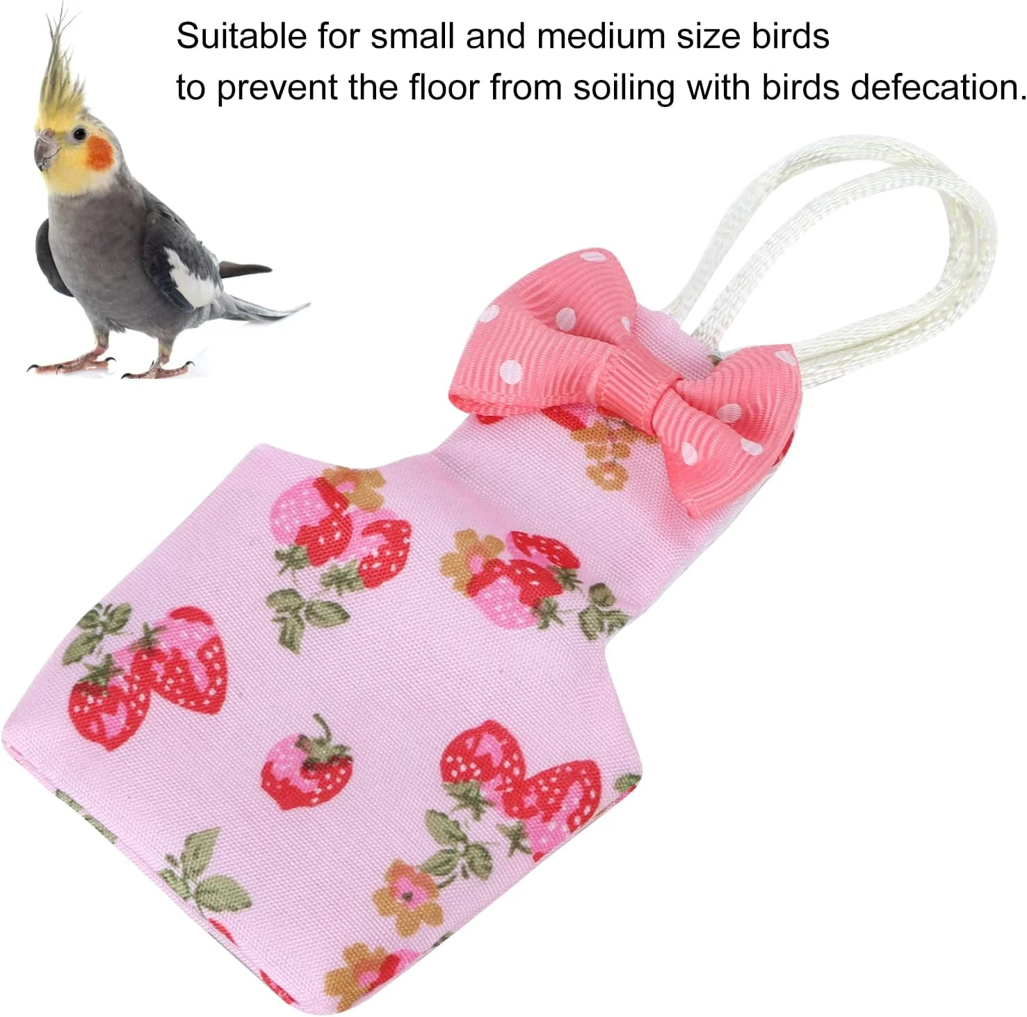 لباس پرواز و پوشک طوطی عروسکی BPOMEN طرح توت فرنگی صورتی سایز M