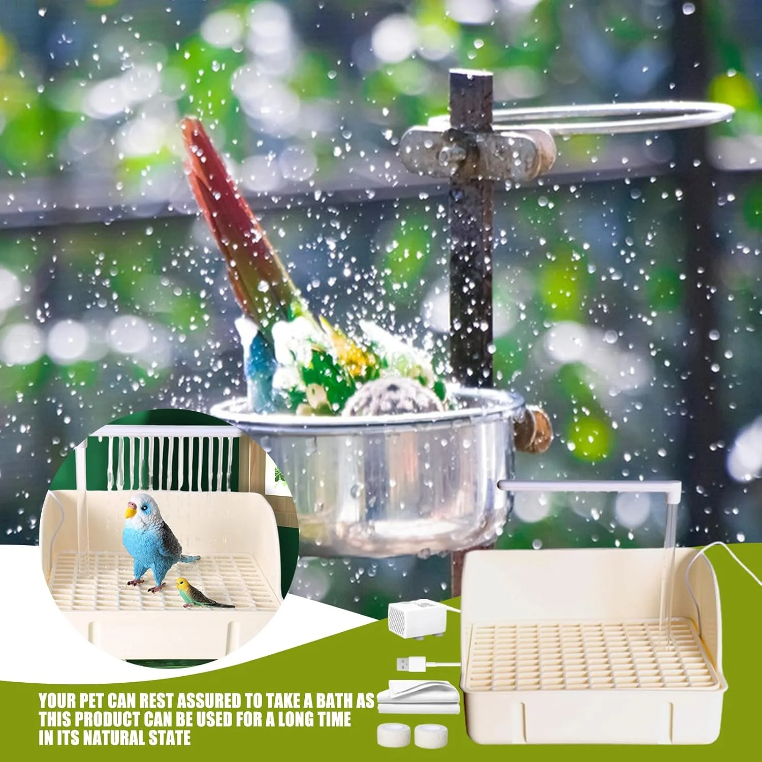 حمام پرنده - ظرف حمام اتوماتیک پرنده با پمپ، ظرف حمام جادار طوطی، لوازم جانبی قفس حیوانات خانگی برای کانورها، فنچ ها، مرغ عشق، کوکاتیل ها و ماکائو حمام پرنده - ظرف حمام اتوماتیک پرنده با پمپ، ظرف حمام جادار طوطی، لوازم جانبی قفس حیوانات خانگی برای کانورها، فنچ ها، مرغ عشق، کوکاتیل ها و ماکائو