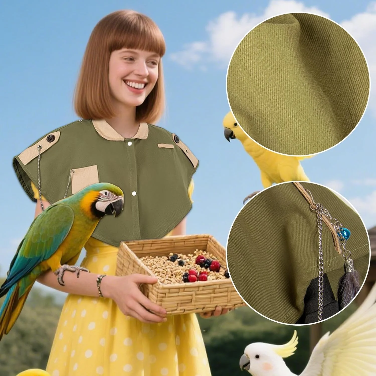 محافظ شانه پرنده - پیشبند تمرینی پرنده، شال ضد گاز گرفتن با جیب برای فنچ ها، مرغ عشق ها، خاکستری های آفریقایی، آراها، کانورها، تغذیه و عکاسی محافظ شانه پرنده - پیشبند تمرینی پرنده، شال ضد گاز گرفتن با جیب برای فنچ ها، مرغ عشق ها، خاکستری های آفریقایی، آراها، کانورها، تغذیه و عکاسی