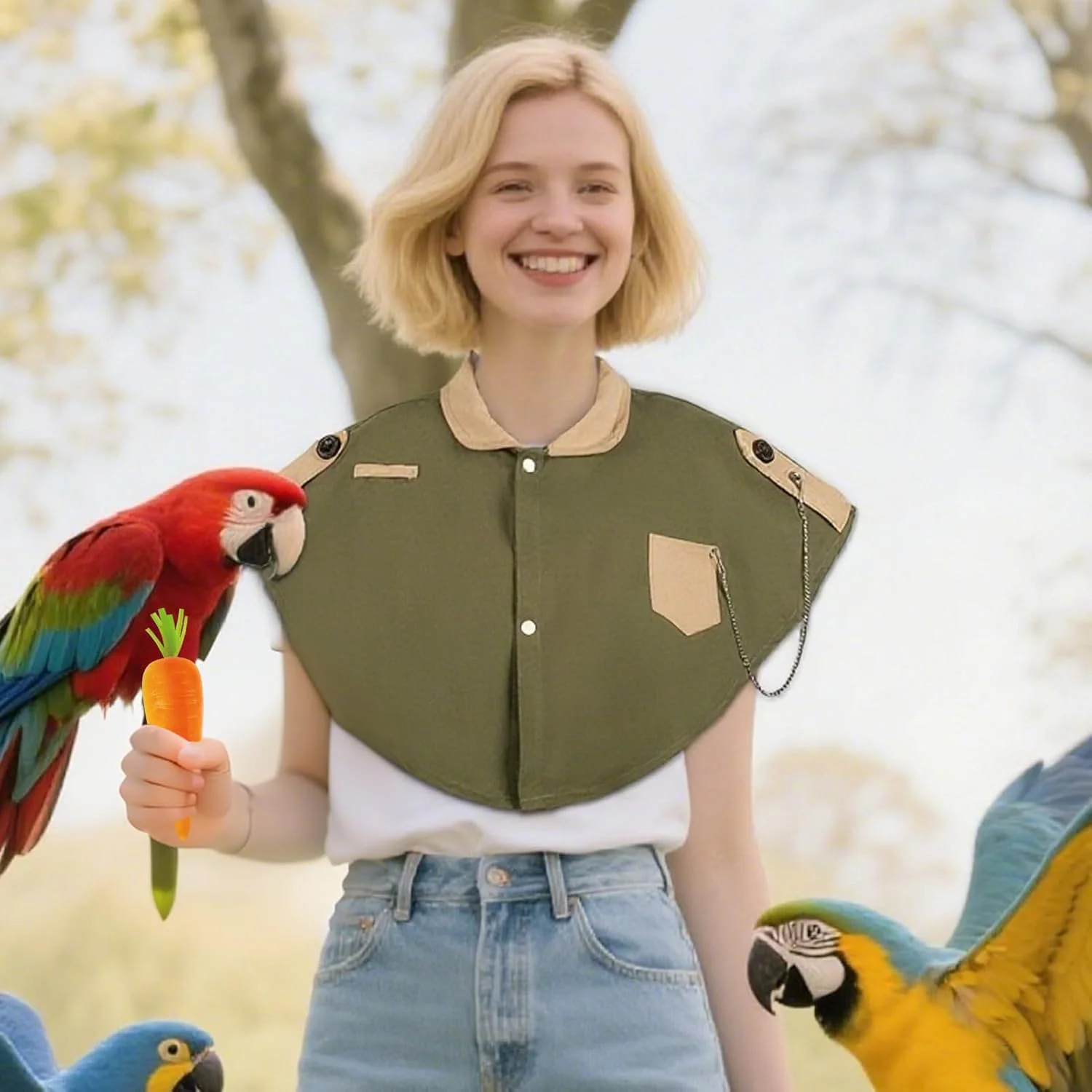 محافظ شانه پرنده | پیشبند تمرینی پرنده - شال ضد گاز گرفتن طوطی سانان با جیب برای طوطی خاکستری آفریقایی، کانور، ماکائو، مرغ عشق، فنچ، مرغ آفتابگردان، آموزش در فضای باز