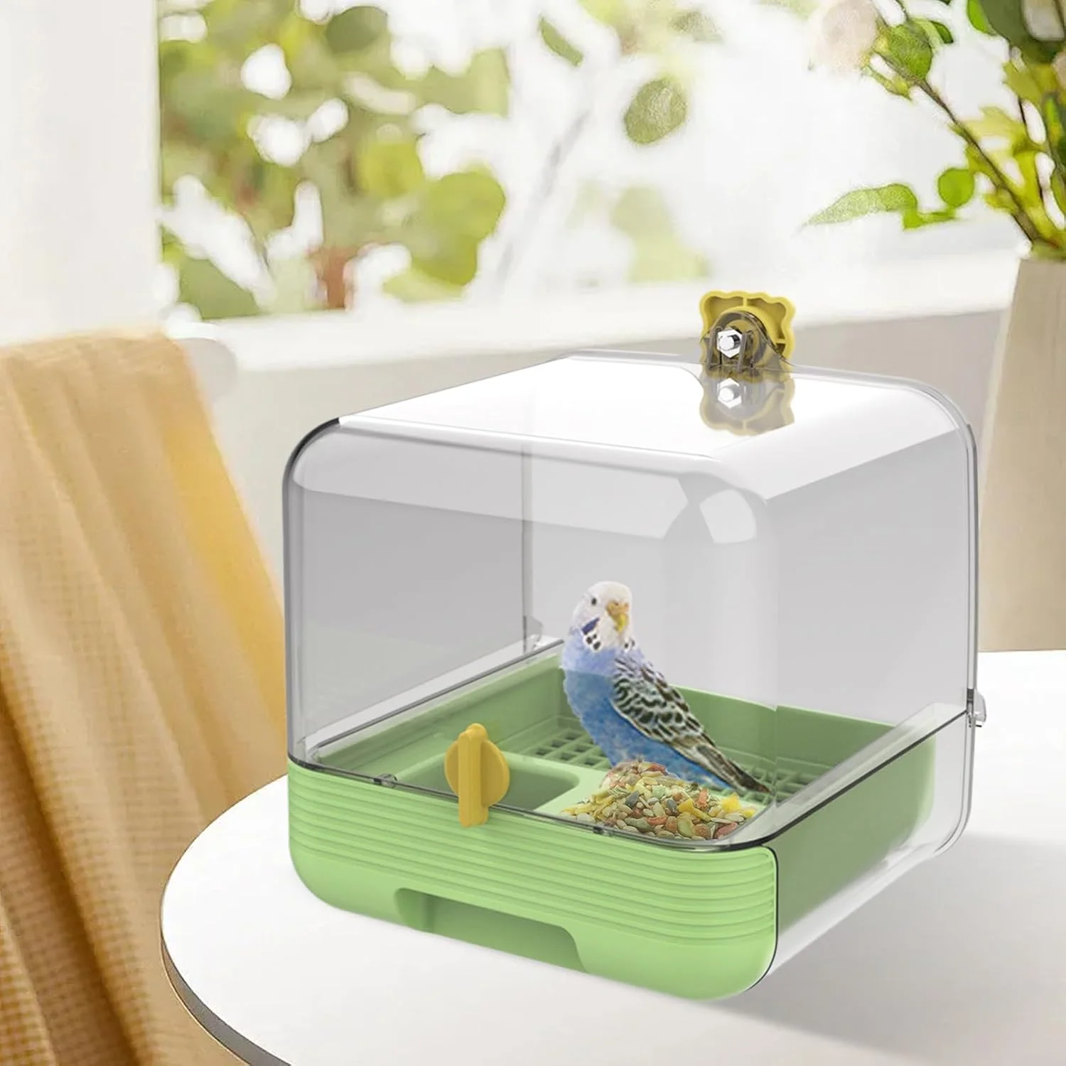 حمام پرنده قفسی، ظرف غذای کشویی طوطی برای قفس - طراحی شفاف 2 در 1 کاسه ای برای حیوانات خانگی در داخل و خارج از منزل، حیاط، پاسیو، باغ حمام پرنده قفسی، ظرف غذای کشویی طوطی برای قفس - طراحی شفاف 2 در 1 کاسه ای برای حیوانات خانگی در داخل و خارج از منزل، حیاط، پاسیو، باغ