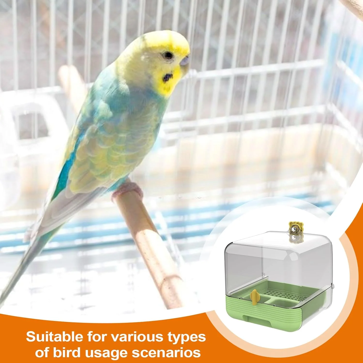 حمام قفس پرنده | ظرف غذای کشویی طوطی برای قفس - طراحی شفاف 2 در 1 کاسه ای برای حیوانات خانگی در داخل و خارج از منزل، حیاط، عرشه، باغ حمام قفس پرنده | ظرف غذای کشویی طوطی برای قفس - طراحی شفاف 2 در 1 کاسه ای برای حیوانات خانگی در داخل و خارج از منزل، حیاط، عرشه، باغ