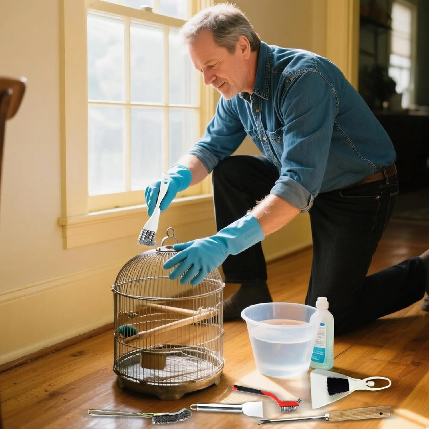 لوازم نظافت قفس پرنده - ابزار نظافت قفس پرنده، یک ست برس لوازم حیوانات خانگی برای پاسیو بیرونی، مرغ مگس خوار، همستر، خرگوش، طوطی، کانور