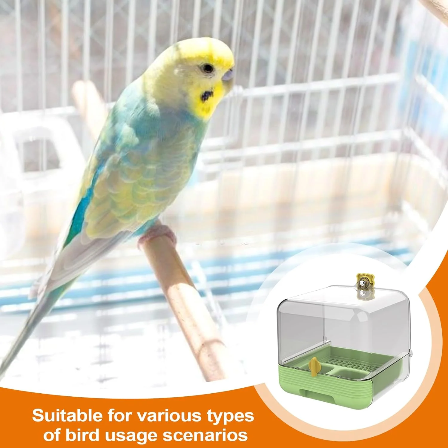 حمام پرنده قفسی، ظرف غذای پرنده برای قفس کشویی - کاسه شفاف 2 در 1 تمیز کردن سریع برای داخل خانه یا خارج از منزل در باغ حیوانات خانگی حمام پرنده قفسی، ظرف غذای پرنده برای قفس کشویی - کاسه شفاف 2 در 1 تمیز کردن سریع برای داخل خانه یا خارج از منزل در باغ حیوانات خانگی