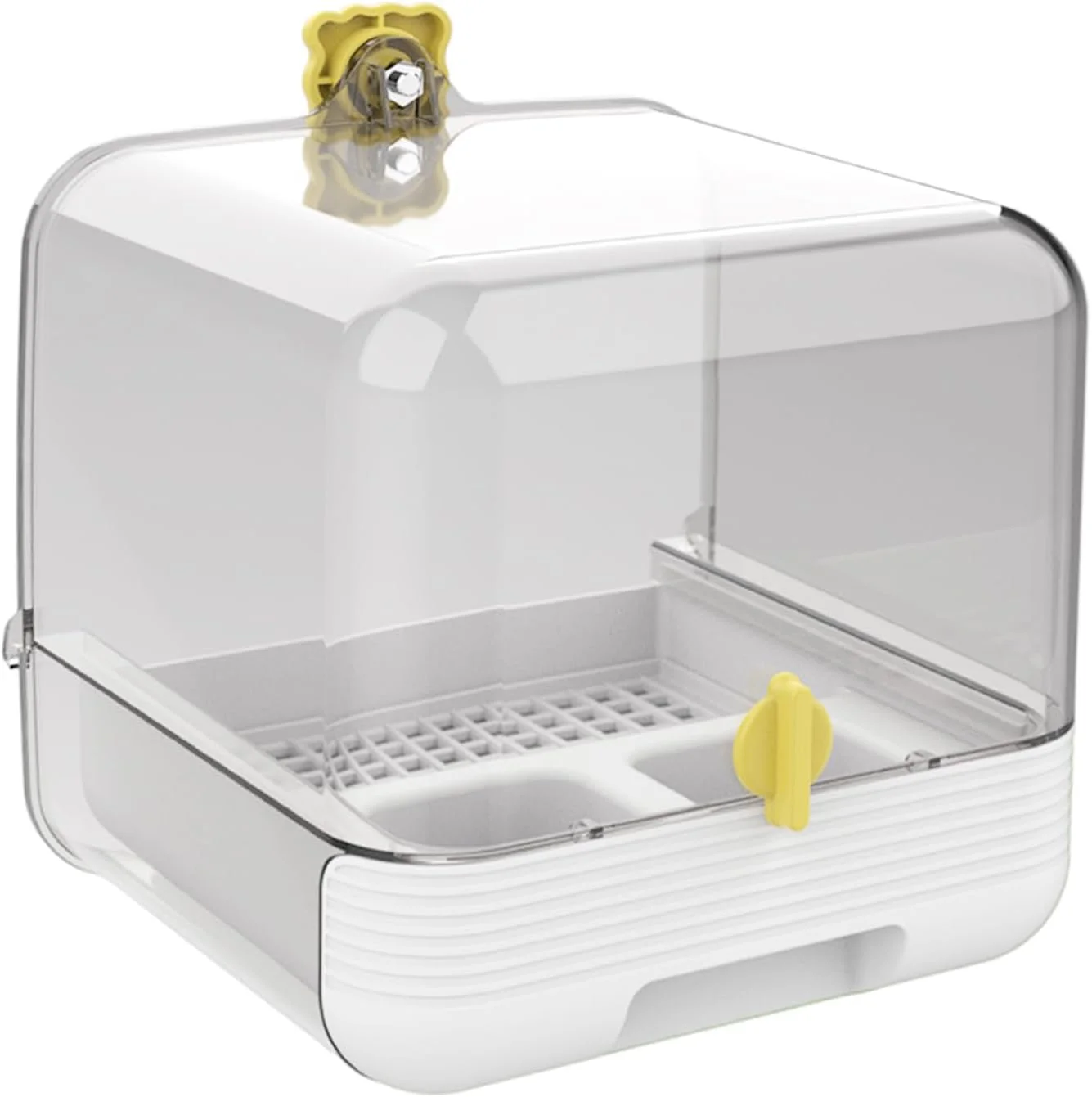 حمام پرنده قفسی - ظرف غذای کشویی حیوانات خانگی، طراحی شفاف 2 در 1 کاسه ای برای حیوانات خانگی در داخل و خارج از منزل، حیاط، عرشه، باغ