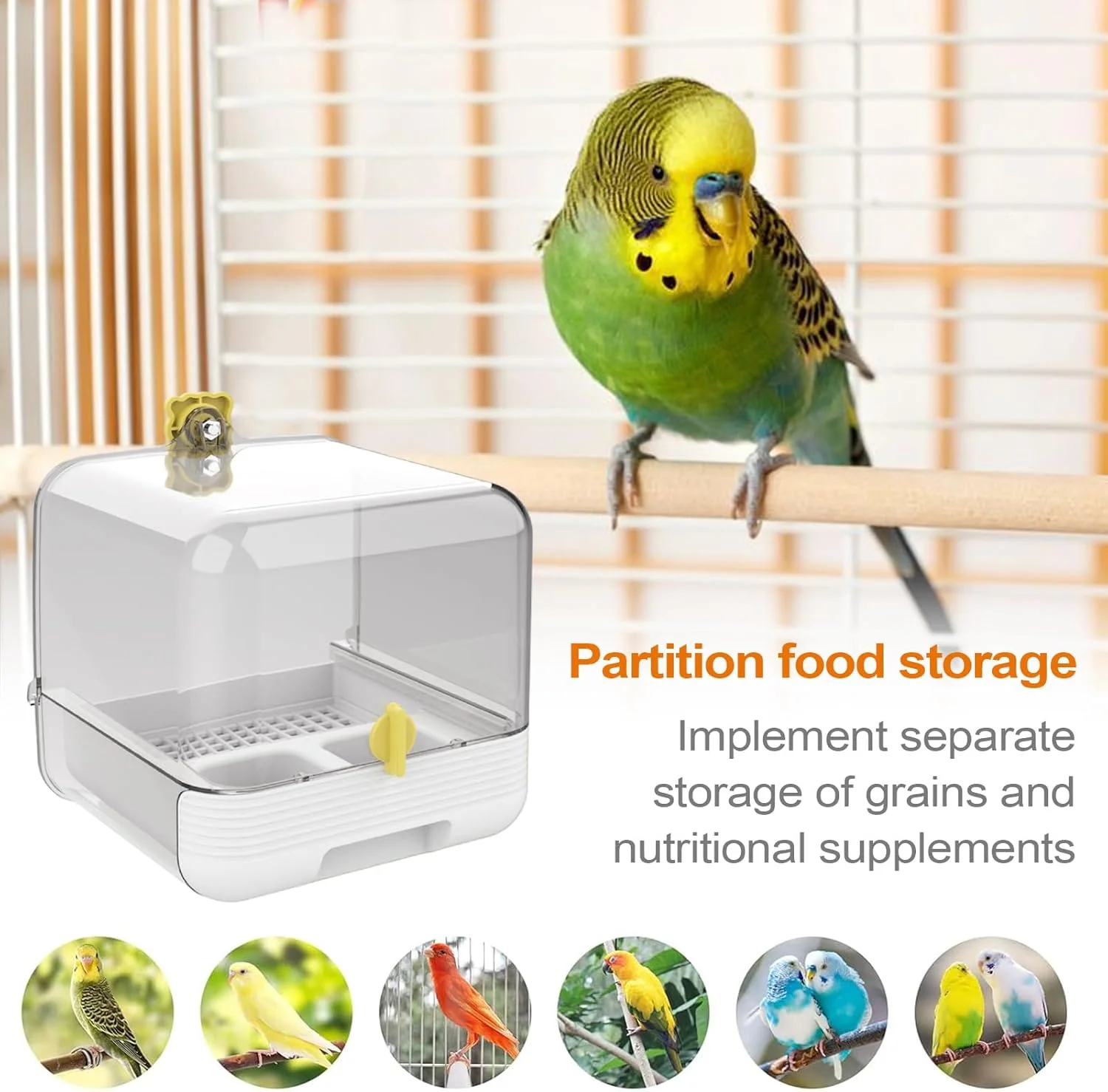 حمام پرنده برای قفس - ظرف غذای کشویی طوطی - طراحی شفاف 2 در 1 کاسه ای برای حیوانات خانگی در داخل و خارج از منزل، حیاط، عرشه، باغ