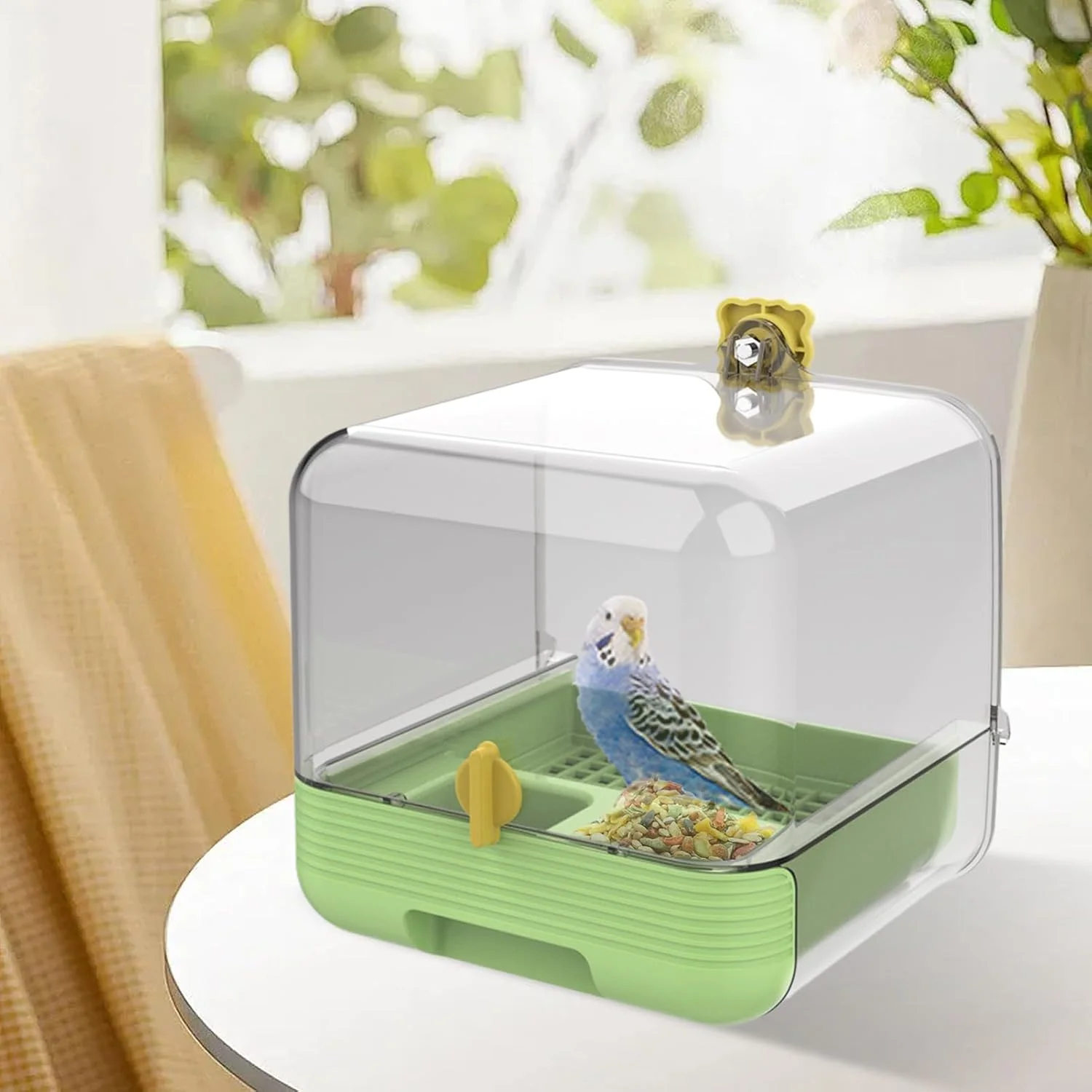 حمام پرنده برای قفس | ظرف غذای کشویی طوطی برای قفس - طراحی شفاف 2 در 1 وان/ظرف برای حیوانات خانگی در داخل و خارج از منزل، حیاط، پاسیو، باغ حمام پرنده برای قفس | ظرف غذای کشویی طوطی برای قفس - طراحی شفاف 2 در 1 وان/ظرف برای حیوانات خانگی در داخل و خارج از منزل، حیاط، پاسیو، باغ