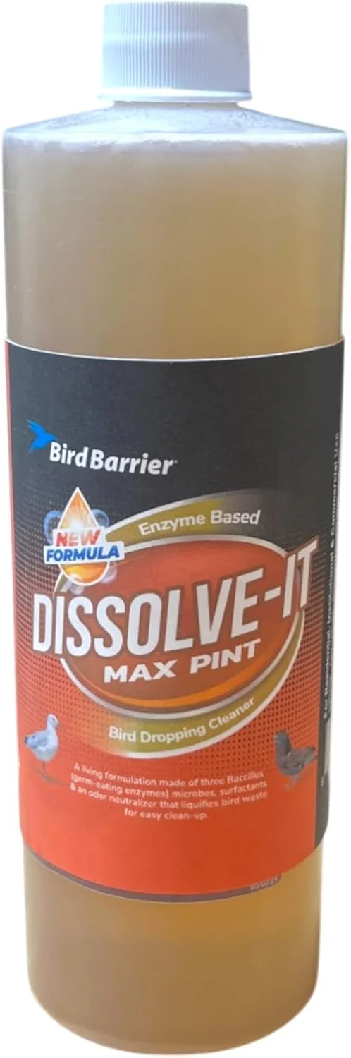 محلول آنزیمی پاک کننده فضله پرندگان Bird Barrier Dissolve-It Max - مخلوط با آب - پاک کننده فضله پرندگان - تجزیه کننده فضولات - برای استفاده در مناطق آلوده قبل از نصب محصولات کنترل پرندگان - پاک کننده قفس پرندگان - 1 پینت محلول آنزیمی پاک کننده فضله پرندگان Bird Barrier Dissolve-It Max - مخلوط با آب - پاک کننده فضله پرندگان - تجزیه کننده فضولات - برای استفاده در مناطق آلوده قبل از نصب محصولات کنترل پرندگان - پاک کننده قفس پرندگان - 1 پینت