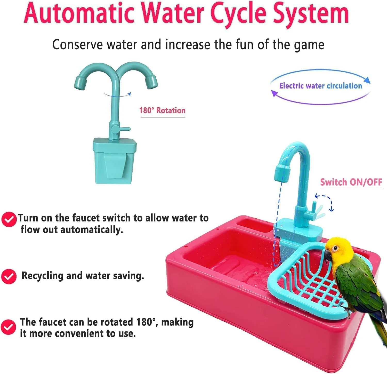 ظرف حمام پرنده Benting Bird، جعبه حمام طوطی با شیر آب، استخر چند منظوره، لوازم جانبی قفس پرنده، لوازم نظافت برای پرندگان کوچک و متوسط و طوطی ها